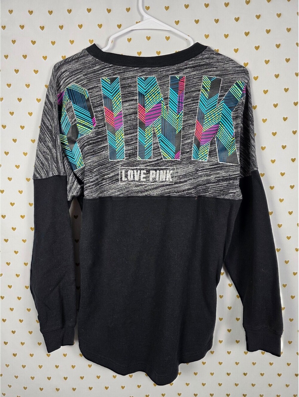 Victorias Secret PINK Geometric Logo Long sleeve Sweater Shirt SMALL
